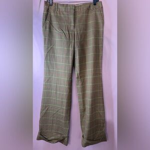J. Crew Checkered Flare Pants - Olive and Mustard